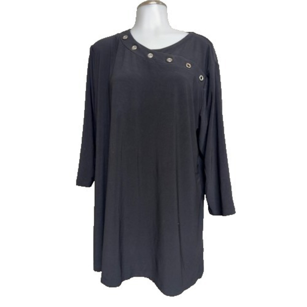 Sympli 14 Dark Black Tunic Blouse Grommet Detail Jersey blouse shirt Long Sleeve